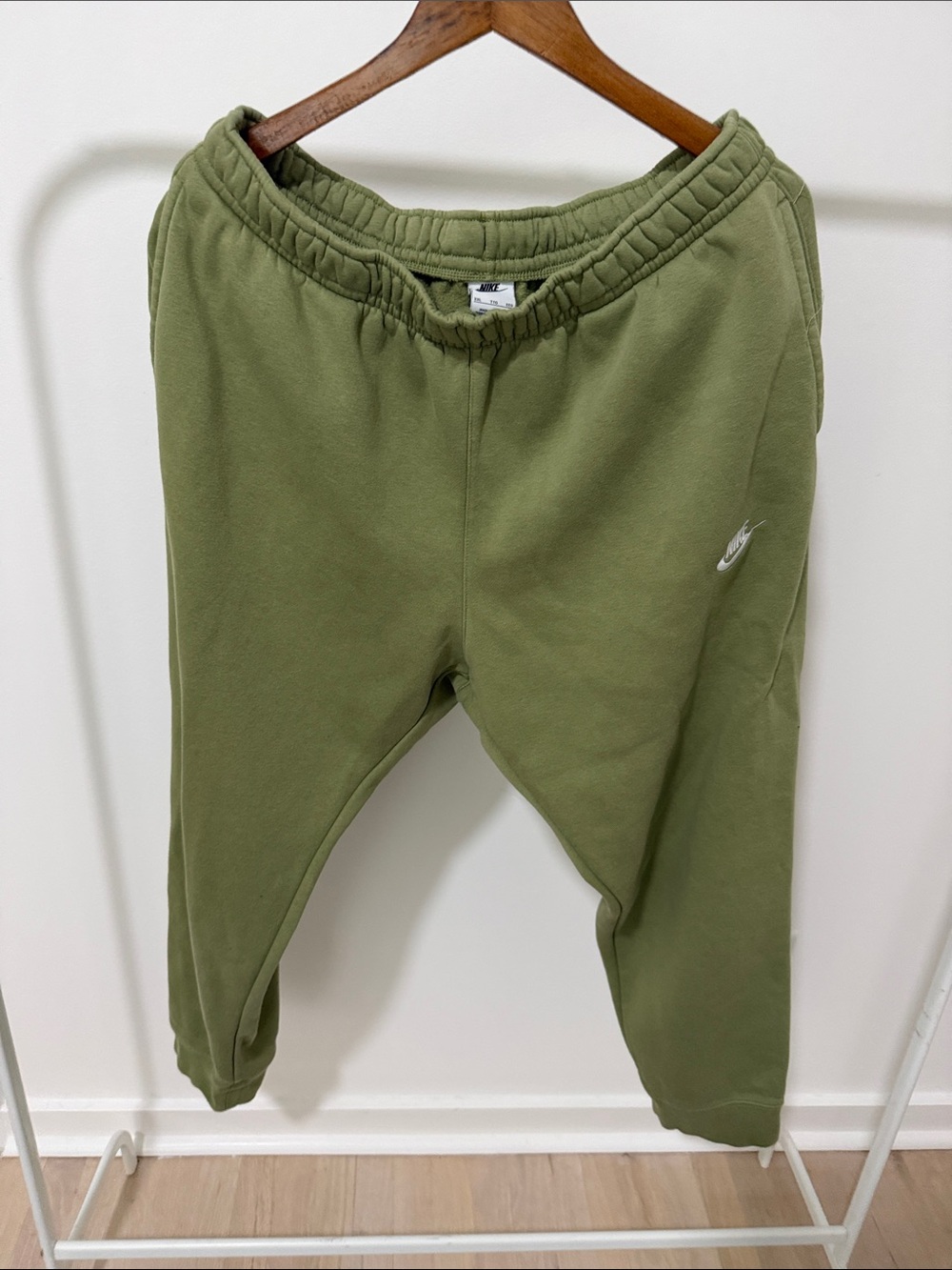 Nike Olive Green Mens Jogger Sweatpants with White Swoosh